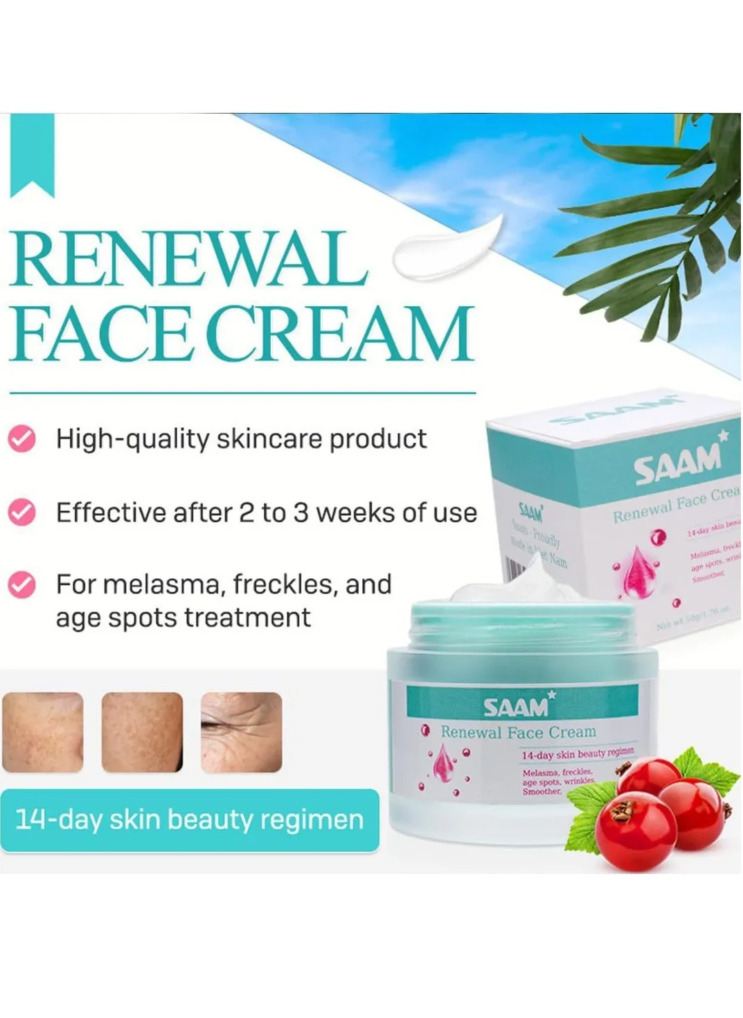 Saam Face Cream,Saam Cosmetics Cream Dark Spots Cream,Saam Renewal Face Cream 50g for Melasma and Freckles Treatment for All Skin Types,Anti-wrinkle Face Cream,saam Renewal Face Cream Korean-2