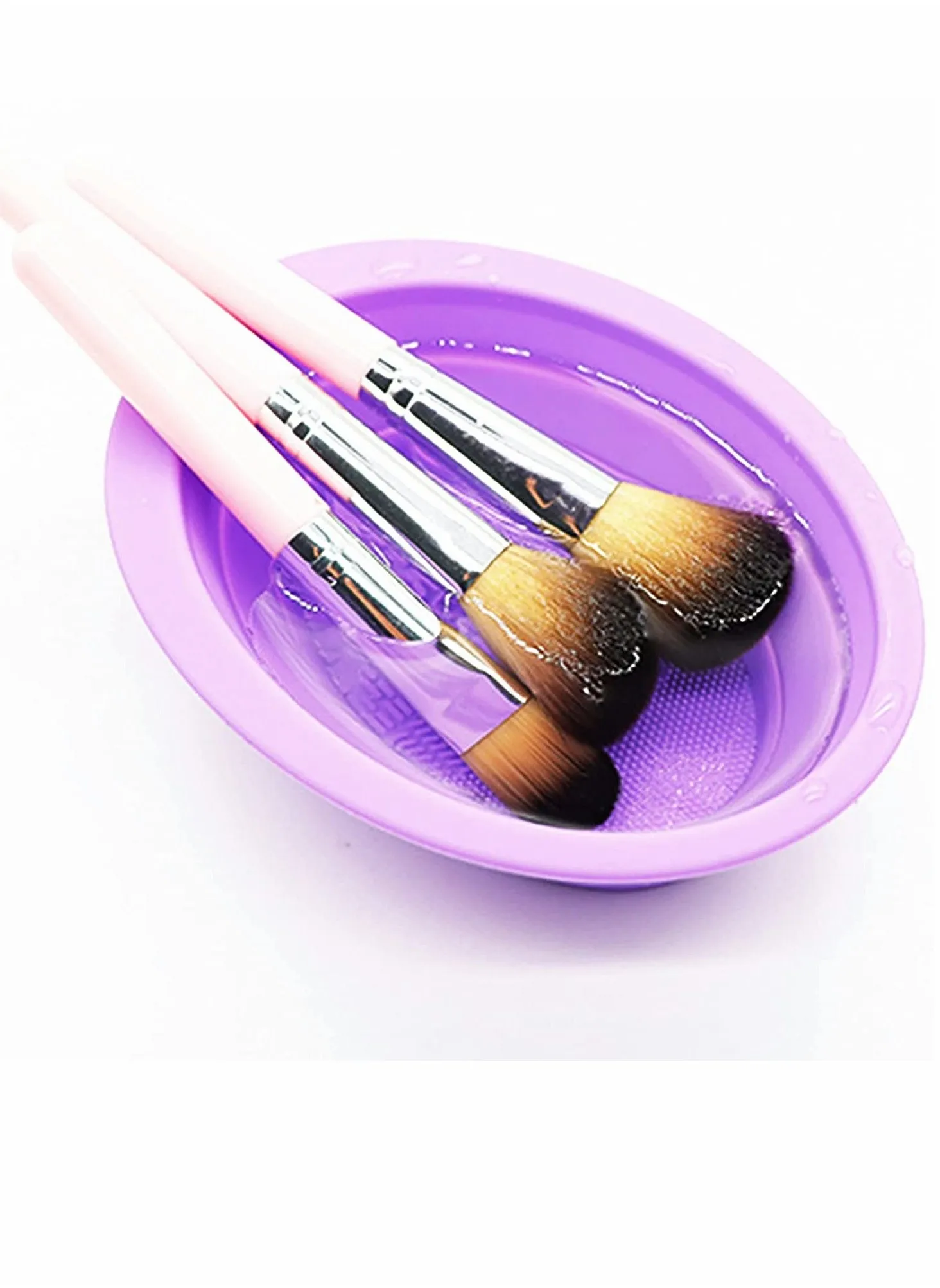 Silicone Makeup Brush Cleaning Mat, Cosmetic Brush Cleaner, Brush Cleaning Pad, Foldable Makeup Brush Cleaning Bowl, Suitable for Makeup Brush, Makeup Sponge, Powder Puff (2 Pcs Purple)-2