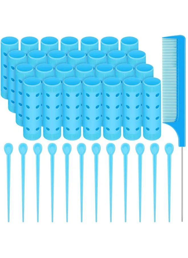 Small Size Hair Roller Includes 28 Plastic Smooth Hair Rollers 0.63 Inch/ 1.6 Cm Hair Curlers With Steel Pintail Comb For Short Hair Long Hair Hairdressing Styling Tools Blue-1