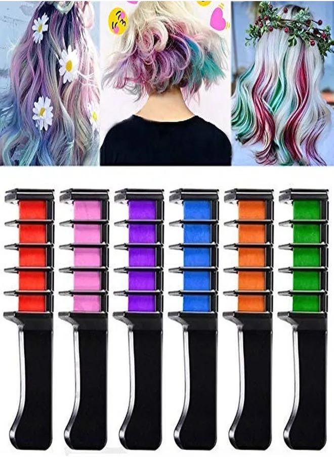 Temporary Hair Chalk Comb, 6 Color Washable Hair Chalk Set For Girls Kids Gifts On Cosplay Diy Birthday Party Children'S Day-1