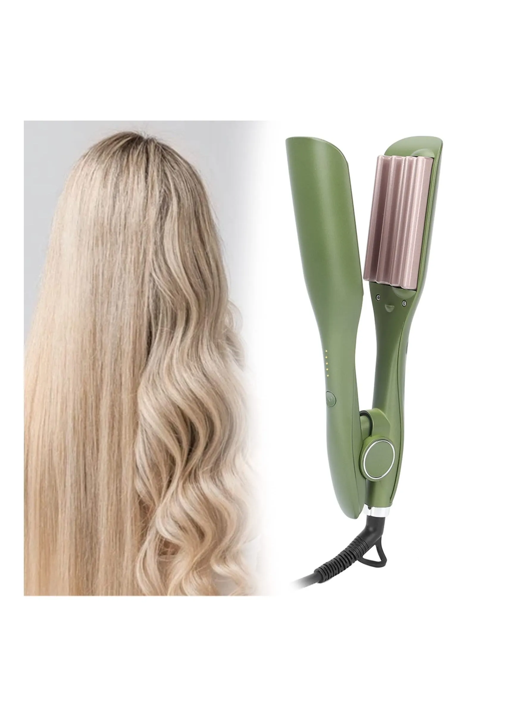 Titanium Ceramic Hair Crimper, PTC Heating Waver 80W Volumizing Crimper Styling Tool Crimping Iron Salon-Grade Crimped Hairstyles for Women Girls, heating (Green)-1