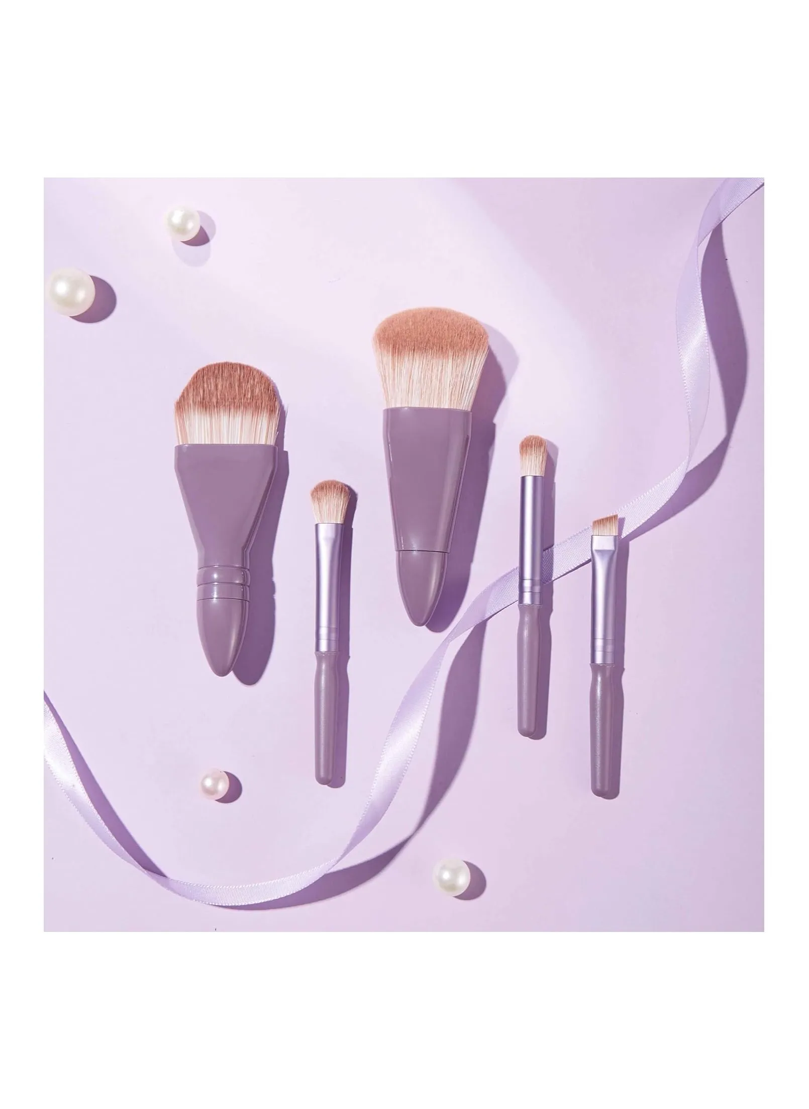 Travel Size Makeup Brushes Set Mini Makeup Brush Set with Case and Mirror, Small Complete Function Cosmetic Brushes Kit Perfect for On The Go(5PC, purple)-1