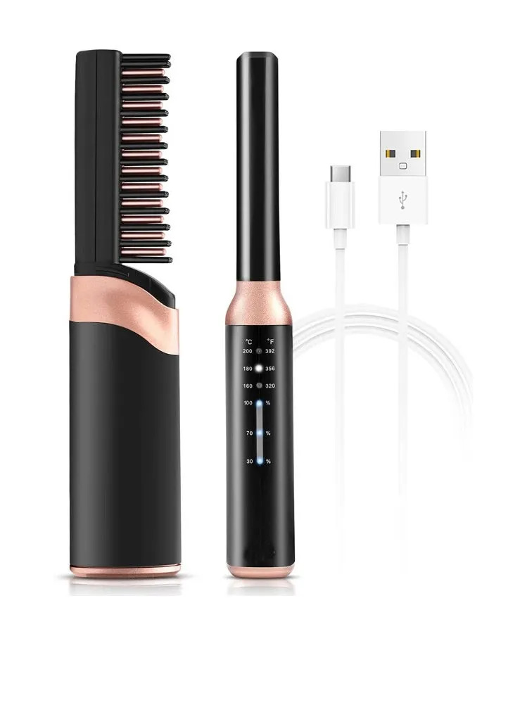 USB wireless charging hair straightening comb multifunctional hair straightener curling and straightening new beard MCH quick heating splint electric curler-2