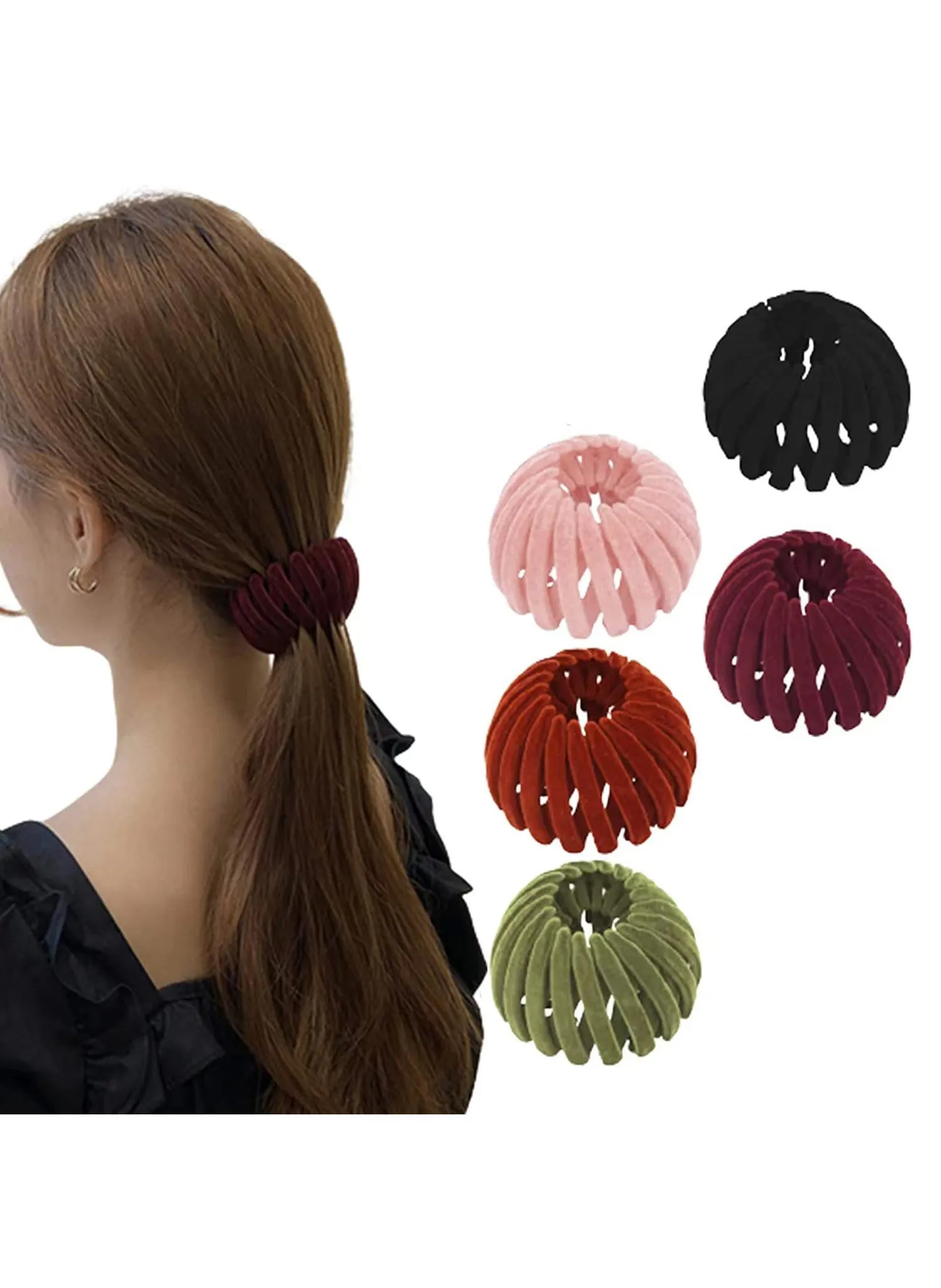 Velvet Bird Nest Hair Bun MakerCaramel + Green + pink + black + Wine Red (single package + set) Caramel + Green + pink + black + Wine Red (single package + set)-1