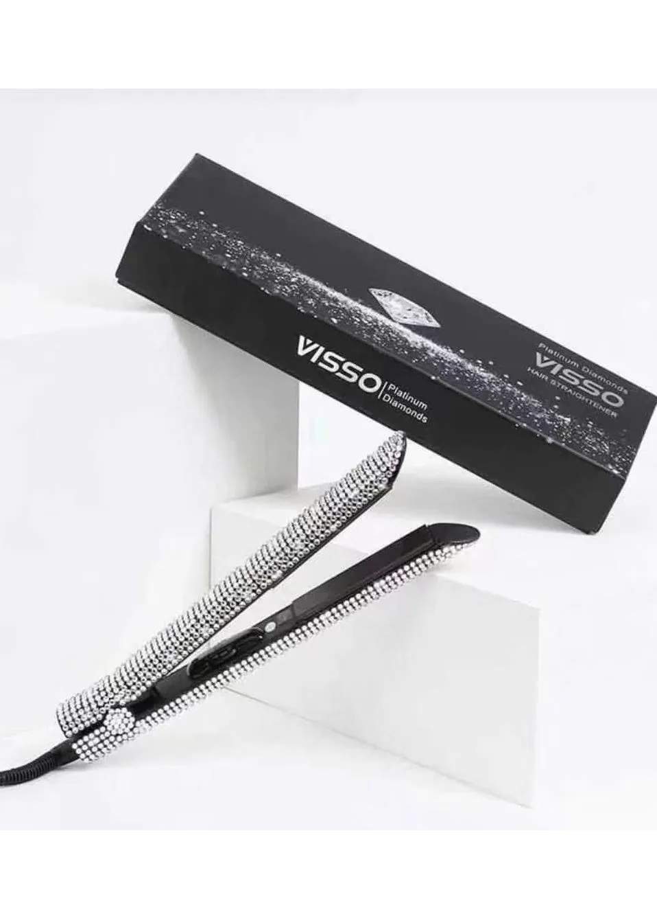 Visso Platinum Rhinestone Flat Iron High Temperature 450℉ Titanium Plate Hair Straightener Curler Professional Bling Diamond Straightening Iron-1