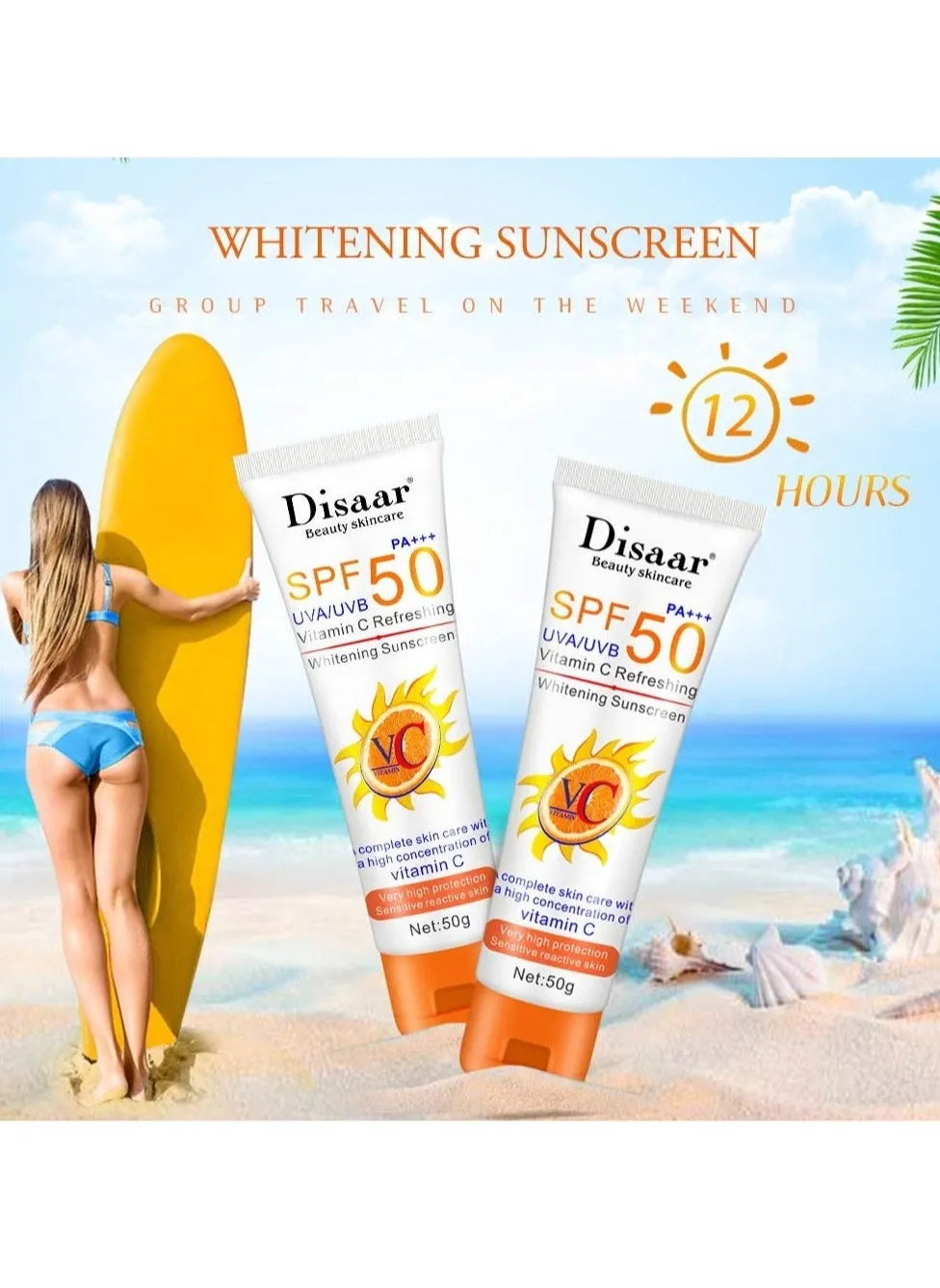 فيتامين ج مستحضرات الوقاية من الشمس العضوية SPF 50 مستحضرات وقاية من الشمس فورية عالية الحماية 50 جم-2