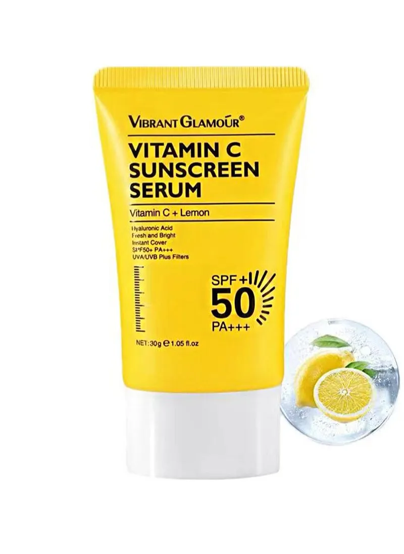 مصل فيتامين C الواقي من الشمس، عامل حماية من الشمس 50+ PA+++ UVA/UVB Sunblock 50X C 3X سيراميد لإصلاح ترطيب البشرة (30 جم)-1