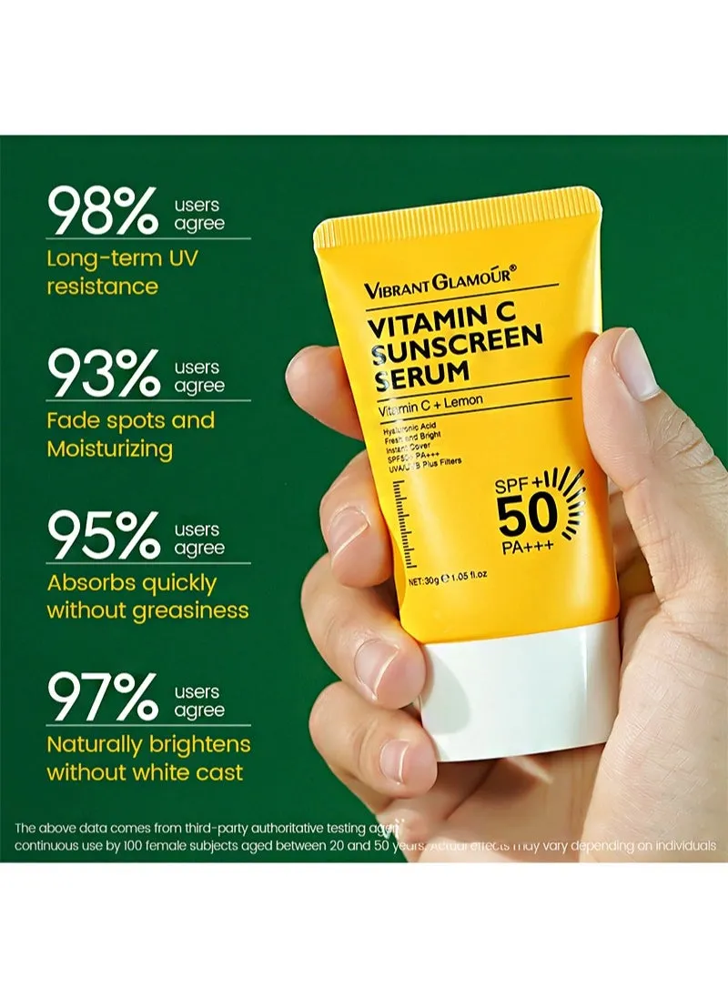 مصل فيتامين C الواقي من الشمس، عامل حماية من الشمس 50+ PA+++ UVA/UVB Sunblock 50X C 3X سيراميد لإصلاح ترطيب البشرة (30 جم)-2